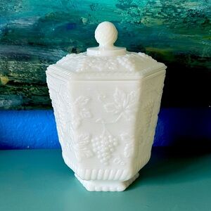 Vintage Anchor Hocking Fire King White Glass Cookie Jar